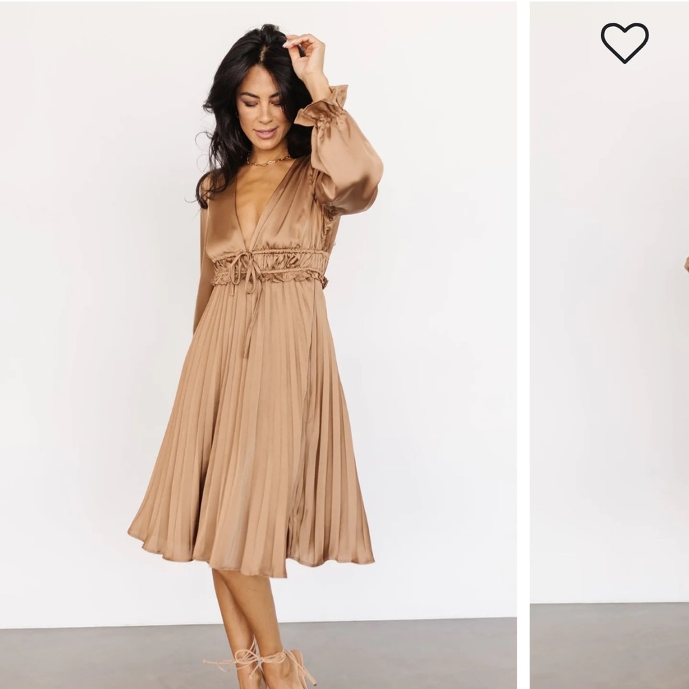 Kairo Pleated Satin Midi Dress | Mocha - S